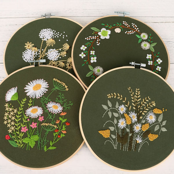 Grön maskroskrans DIY handbroderi