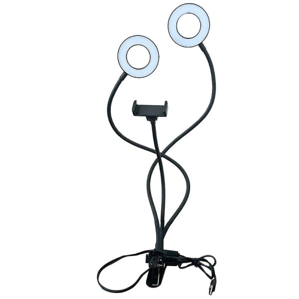 Dobbel LED-fylllys med lang arm mobiltelefonstativholder for direktestrømming, sminke, fotografering, selfie-ringlys