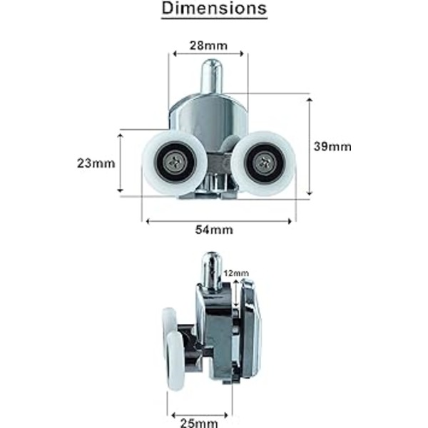 Duschdörrrullar 23mm Övre och Nedre (2-pack) Zink-legering -