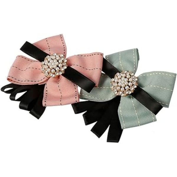 (1pcs Pink) Pearl Bow Brooch Pre-tied Neck Tie Brooch Pin Clip