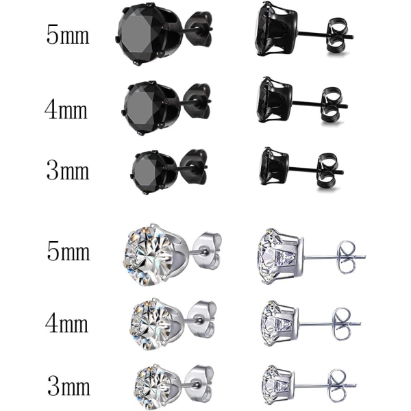 6 Par Sæt af Ørestik i Rustfrit Stål til Mænd og Kvinder,