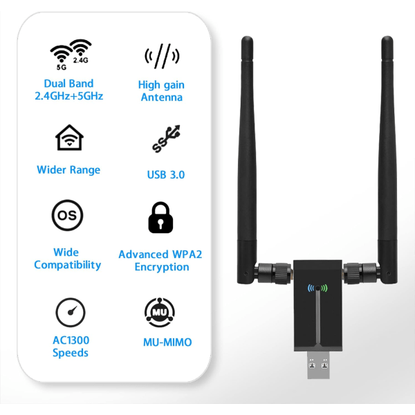 1300M langaton verkkokortti WIFI-vastaanotinlähetin kaksois