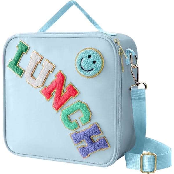 Isolerad Lunchväska med Justerbar Axelrem, Nylon Preppy Lunchbox Stor Isolerad Lunchväska Återanvändbar Lunch