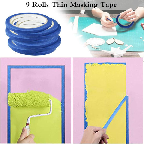 9 Ruller Maskeringsteip 6MM x 20M Krepppapir Beskyttende Scotch S
