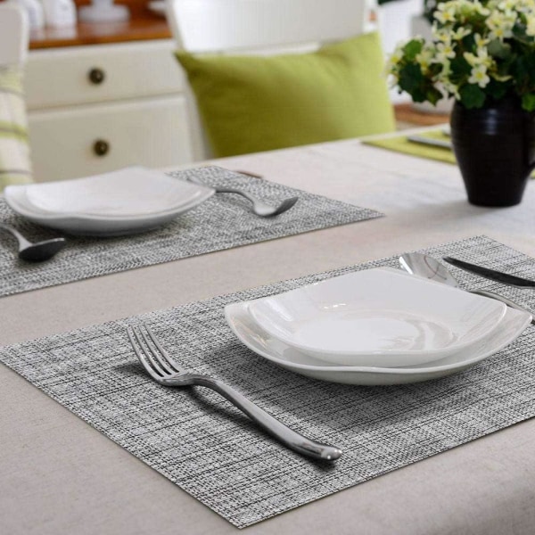 Placemat Set of 8（Grey White）, Cross Weave Vinyl Woven Table Mats