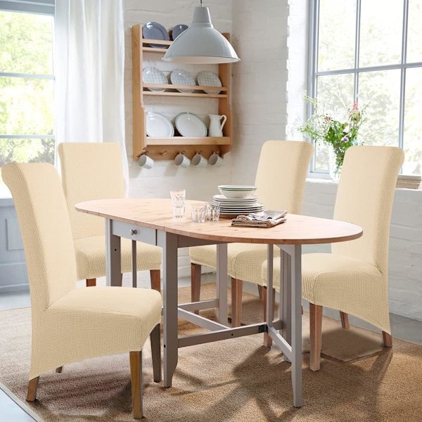 Stolbetræk (Beige) 2 stk - XL Spisestue Jacquard Stræk XL