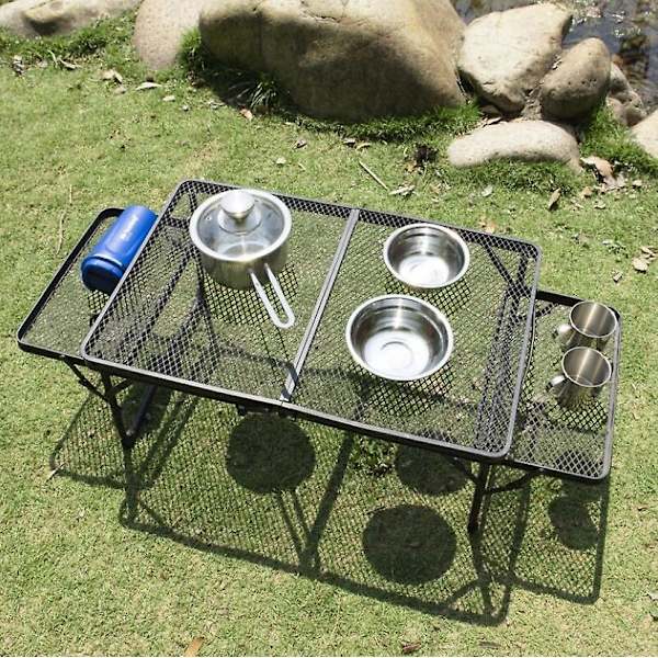Utomhus hopfällbart bord camping lyftstativ camping bärbar picknick 60*40 med sidobord (skicka förvaringsväska)