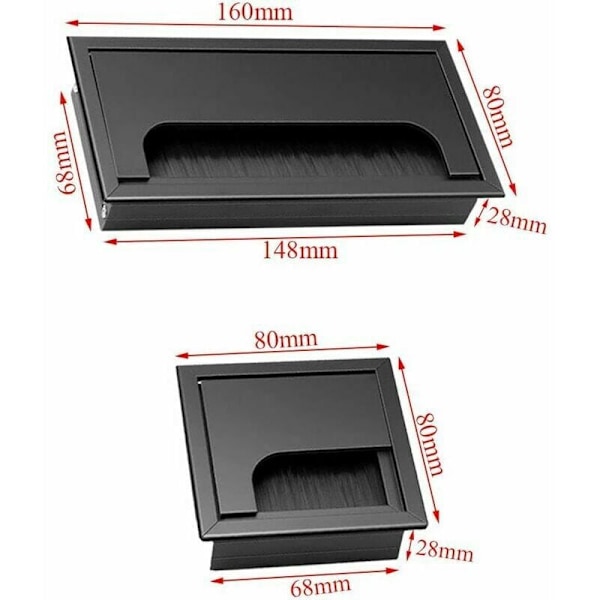 Kabelgjennomføringsdeksel 3 deler firkantet svart kabelgjennomføring innfelt