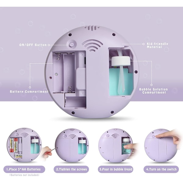Panacare Automatisk Bubbelmaskin (Lila), Bubbelblåsare Leksak för K