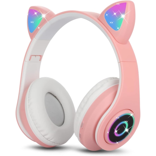 (Pink)Wireless Bluetooth Headphones Kids Headphones Foldable Cat