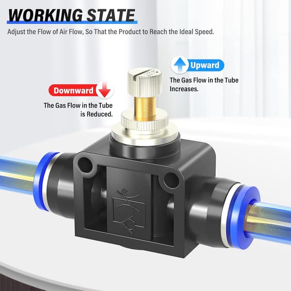 Luftflödeskontrollventil med Push-to-Connect-koppling - 6MM rör OD x 6MM rör OD SCF-6 (5-pack)