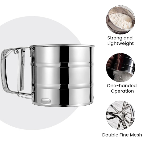 Melsifter, Rustfri Stål Sifter til Bagning, Dobbeltlags Finmasket Bage Sifter