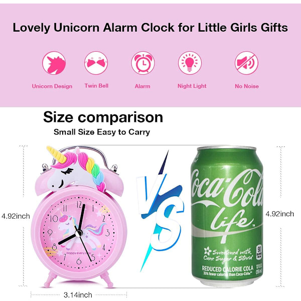 Unicorn Vekkerklokke for Jenter, Tikkeløs Vekkerklokke for Barn