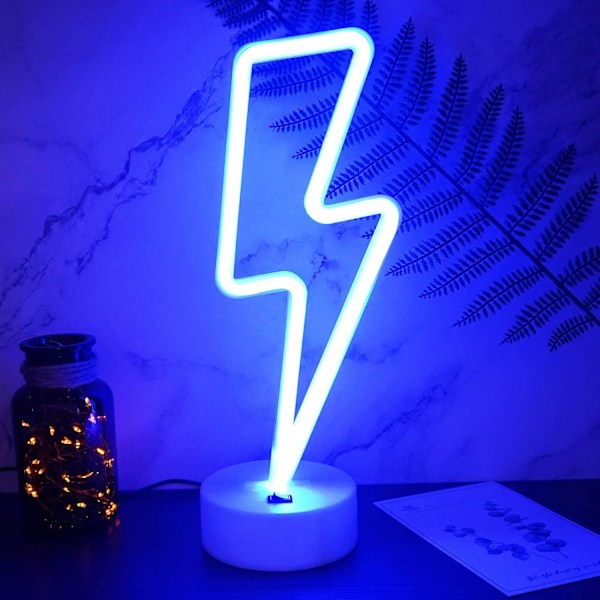 Blixtbult Neon Skylt, USB/Batteridriven Blå Neonlampa Coola Saker Blå Neonlampor för Sovrumsbelysning Neo