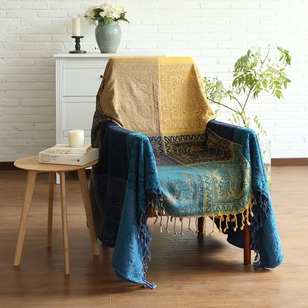 Chenille-teppe, frynser Jacquard sofa teppe dekorativ