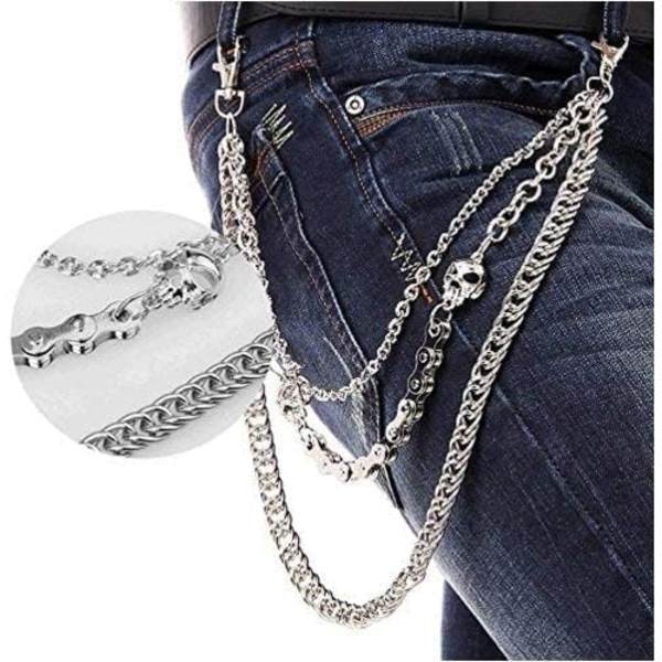 Buks Kæde til Mænd Kvinder, Biker Skull Chain Wallet, Lang Cool EMO Punk Bukser Lomme Bælte Nøgleringe til Hip Hop R