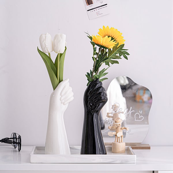 1 stk hvit menneskelig arm vase, kunst keramisk vase kropp skulptur,