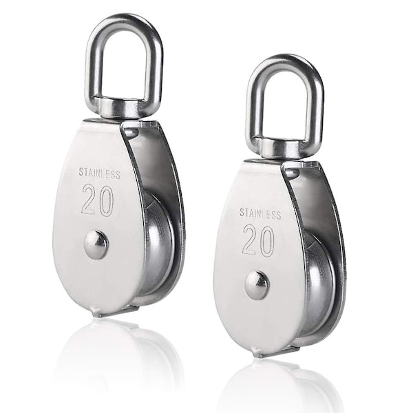 2 stk M20 304 rustfritt stål enkeltrull, 20mm enkeltrull blokkrulle, kran svingbar krok glatt vaierkabel lasting 77lbs/35kg