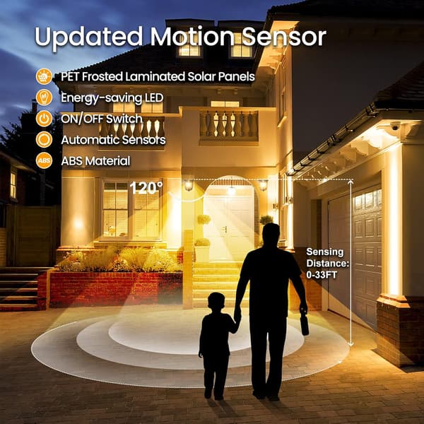2-pack Solcellsbelysning för vägg utomhus med rörelsesensor, LED-dekorativ utomhusvägglampa