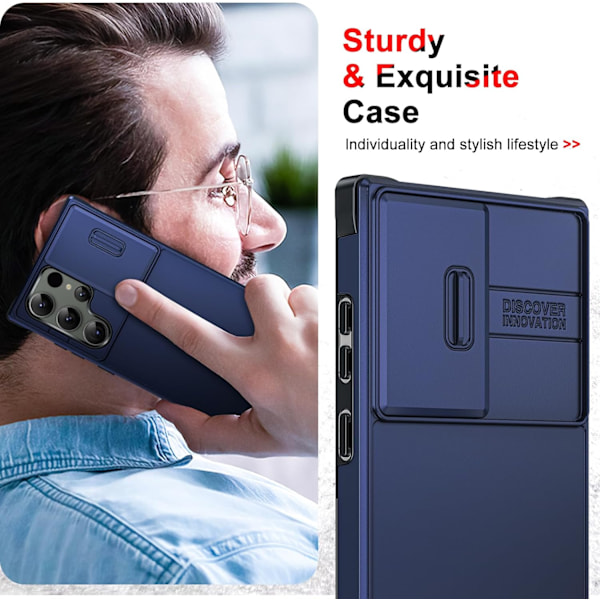 Fodral för Samsung Galaxy S23 Ultra 5G 6.8\" (INTE för Samsung S23/S23 Plus), Glidande Kameraskyddande Hård PC Silikon Stötskyddande Bumper Case för Samsung S23 Ultra, Blå