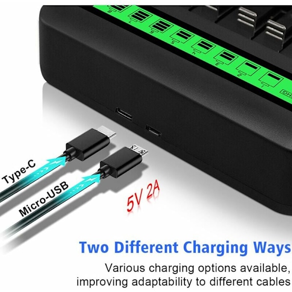 8 spor hurtig LED universal batterilader, batterilader for