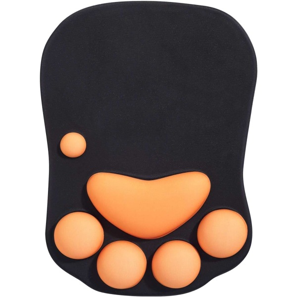Musmatta med handledsstöd, svart och orange, ergonomisk musmatta,