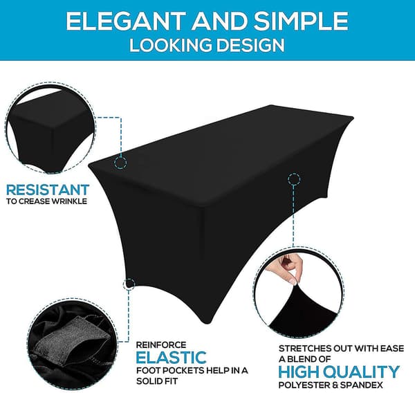 1 Pack Spandex Elastisk Stretch Bordsduk Rektangulär Träning Stretch Bordsduk För Bankett Svart 4FT