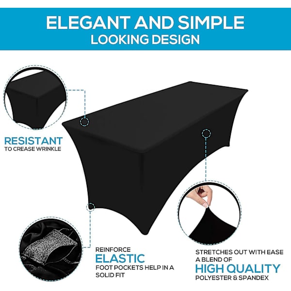 1 pakke Spandex tilpasset stretch duk rektangulær treningsduk for bankett svart 4FT