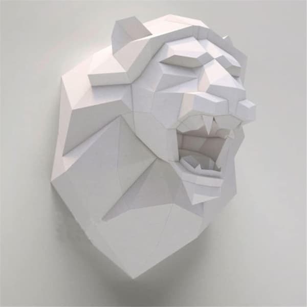 1 st Lejonhuvud 3D Pappmodell Djurskulptur Lejon Papppyssel