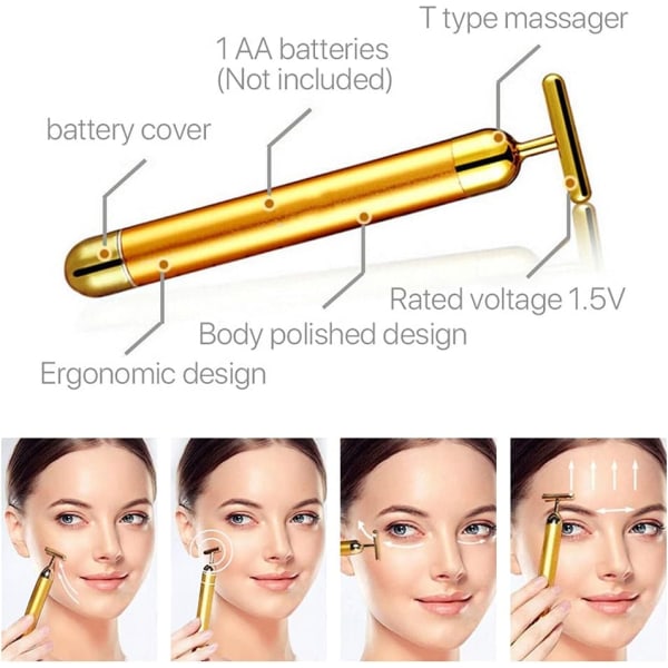 1 stk, 24k ansiktsmassasjer, T-formet massasjer, et hudverktøy for