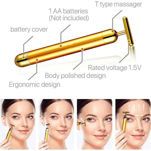 1 styck, 24k ansiktsmassager, T-formad massager, ett hudverktyg för