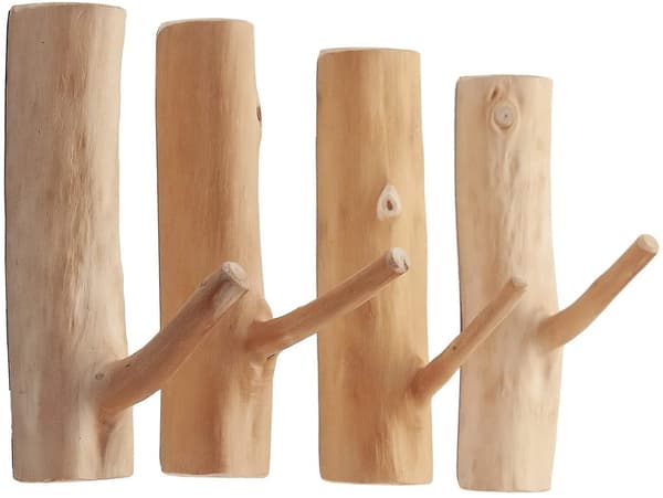 4-pack Trägrenar Väggkrokar, Spikfria Träväggkrokar