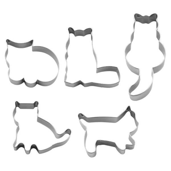 Set of 5 Kitten Cookie Cutters for Cookies, Sandwiches and Cakes