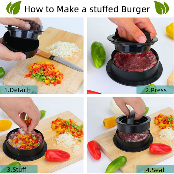 3 i 1 Burgerpress med 200 Non-Stick Papper, Burgerköttspress,