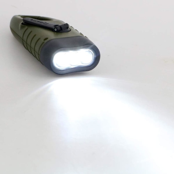 1 grön sol- och handvevad laddningsbar LED-ficklampa, utomhus