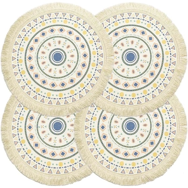 Pyöreät tablettien aluset, 4 kpl, Boho-tablettien aluset, lämmönkestävät, liukumattomat, pestävät pöytätabletit