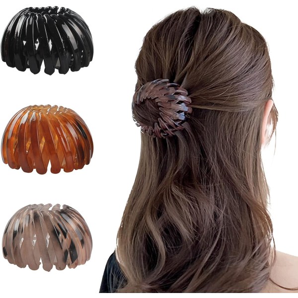 （3 delar） Magic elastiska hårklämmor Dubbelklämma Stretchigt hår