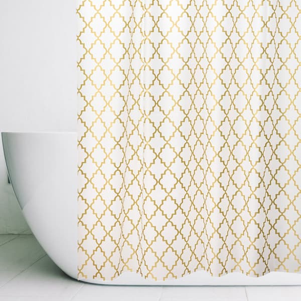 Amazon Basics Tryckt Duschdraperi i Tyg 180 x 180 cm Guld