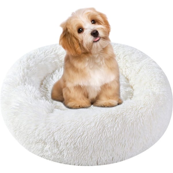 (40CM, White) Cat Dog Round Bed for Cats Dogs Plush Soft Pet Cush