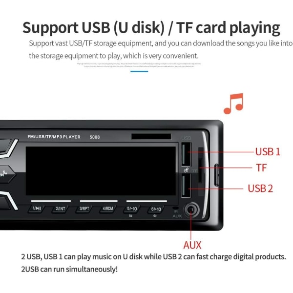 1 stk Bilradio Bluetooth bilradio, 1din bilradio, 4x60w bil