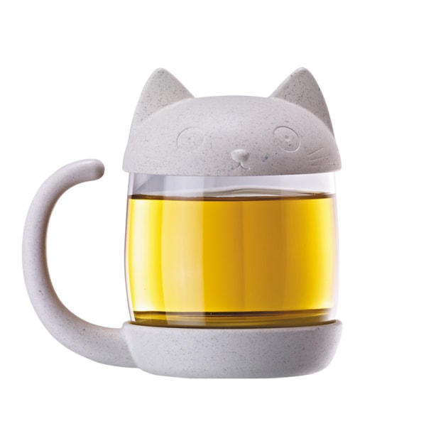 UneMug 250ML Cat Shape Glass Tekopp med Fish Shape Infuser