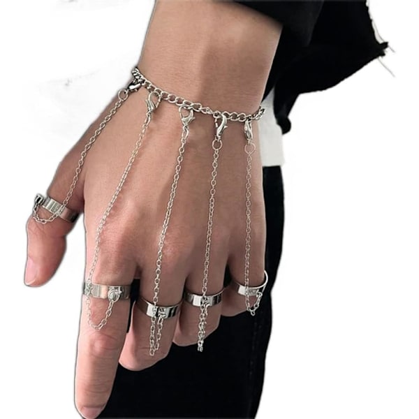 Punkkedja Tassel Armband med Slav Finger Ringar Gotisk Kedja H