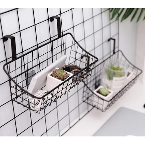 Korg med krok Grid Förvaringskorg, Häng den bakom en dörr eller på en räcke, Över skåpsdörren, Liten, Svart, 2-pack