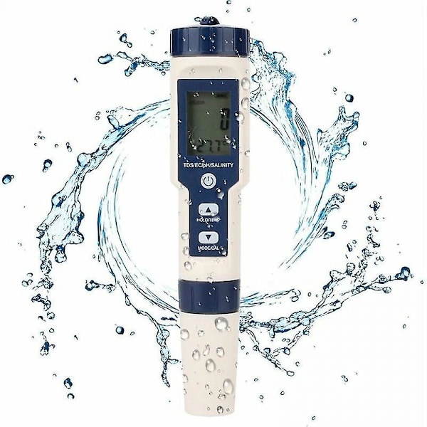 5 i 1 Vattenprovare Multifunktionell Vattenkvalitetstestare, Digital Tds/ec/salthalt/ph/temperatur För Dricksvatten, Pool, Akvarium, Fisk Tank