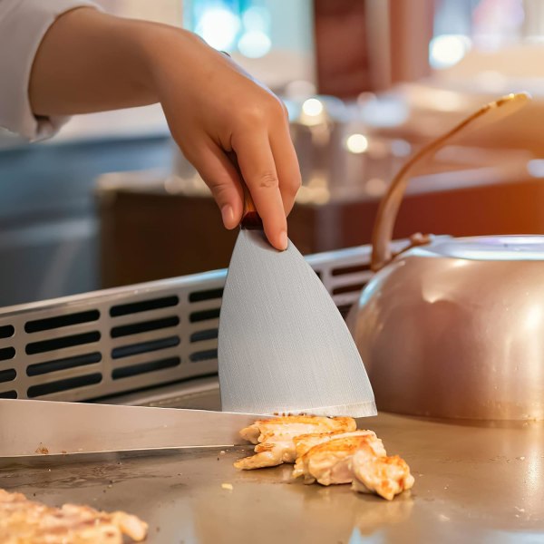 Rustfritt stål blad skråkant grillskrape trehåndtak