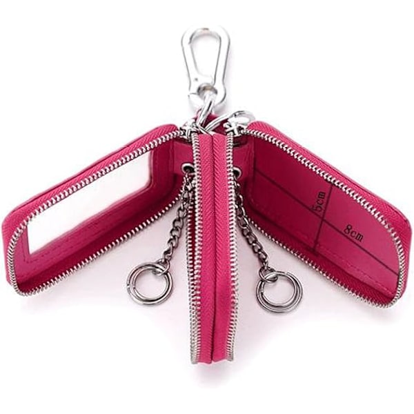 Unisex Handgjord Äkta Läder Blixtlås Nyckelkedja Fodral Väska Bilnyckelhållare Rosa