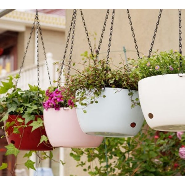 Set med 2 självvattnande plastpåsar, 20 cm rosa, hängande