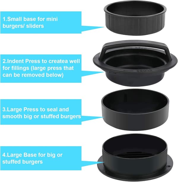 Fylld Burger Press Patty Maker Ringar Formar Kit - med 100 st Vax Hamburger Patty Papper
