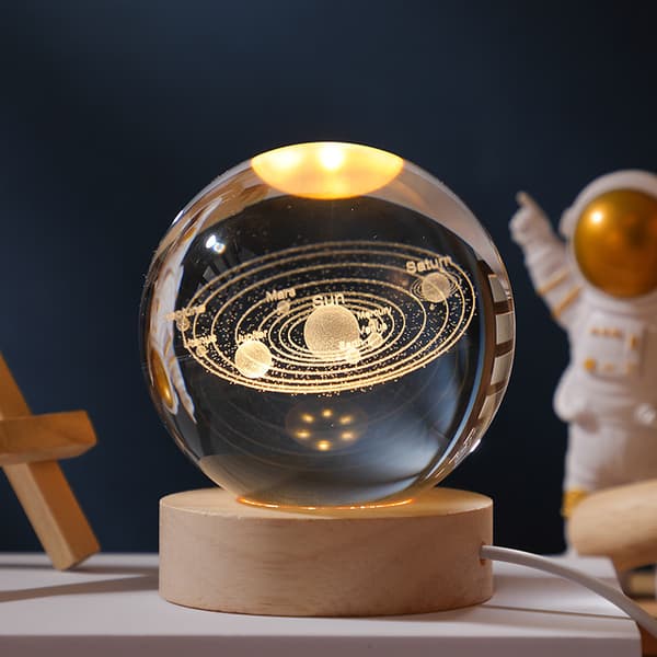 60mm kristallkula, transparent 3D-graverad solsystemskristall