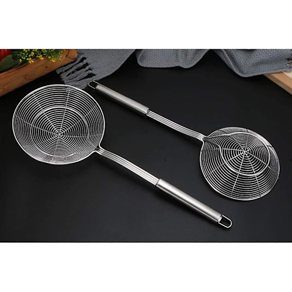 Rostfritt stål kökssil med spindelsil för mat, slitsad slev för pasta pommes frites, liten storlek 47205cm silver.